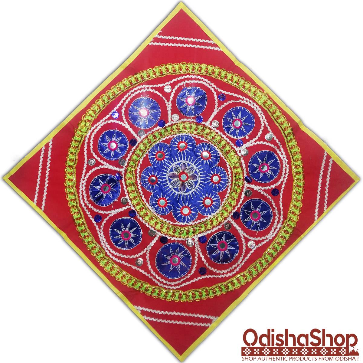 Abstract Design Pipili Chandua Blue Color With Red Background