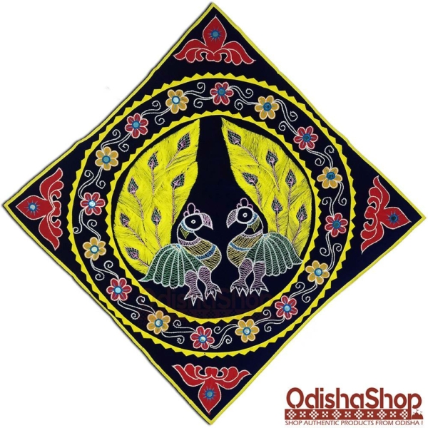 Wall Hanging Handicrafted Pipili Applique Work Chandua Double Peacock Blue Background