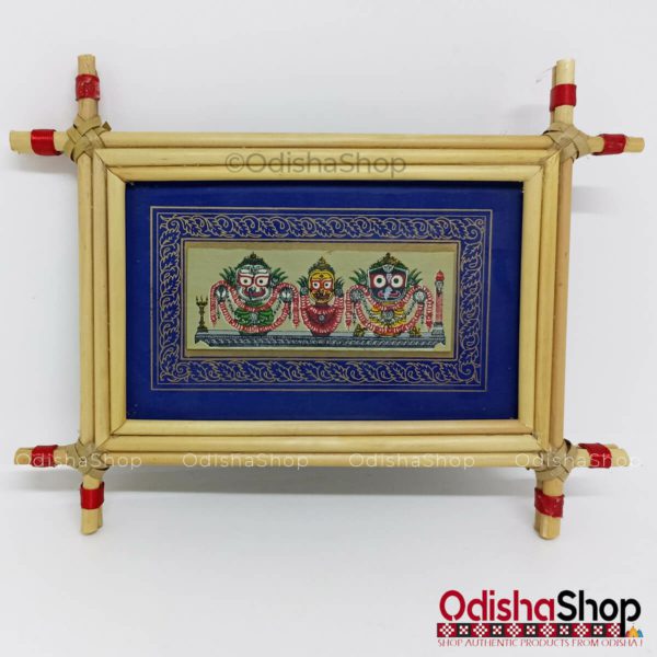Palm Leaf Pattachitra Painting of Jagannath Wall Crafted in Raghurajpur Blue and Green Colour